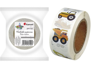 Naklejki papierowe na taśmie 8 wzorów maszyny budowlane mix rozmiarów żółto-czarne 500szt. szerokość taśmy 28mm