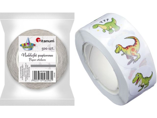 Naklejki papierowe na taśmie 12 wzorów dinozaury O25mm 500szt. szerokość taśmy 28mm