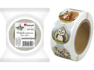 Naklejki papierowe na taśmie 12 wzorów O25mm małe zwierzątka 500szt. szerokość taśmy 28mm