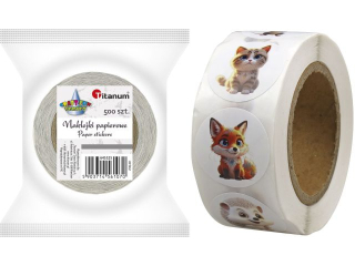 Naklejki papierowe na taśmie 12 wzorów O25mm słodkie zwierzątka 500szt. szerokość taśmy 28mm