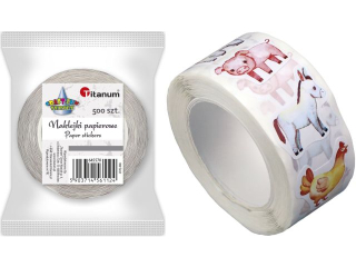Naklejki papierowe na taśmie 8 wzorów mix rozmiarów zwierzęta gospodarskie 500szt. szerokość taśmy 28mm