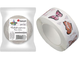 Naklejki papierowe na taśmie 7 wzorów motyle O25mm 500szt. szerokość taśmy 28mm