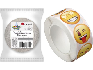 Naklejki papierowe na taśmie 9 wzorów emotikony O25mm żółte 500szt. szerokość taśmy 28mm