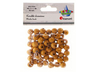 Koraliki drewniane okrągłe O12mm otwór O3mm lakierowane jasnobrązowe drewno 60szt.