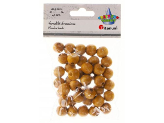 Koraliki drewniane okrągłe O15mm otwór O3mm lakierowane jasnobrązowe drewno 40szt.