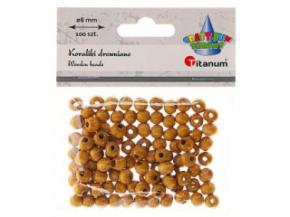 Koraliki drewniane okrągłe O8mm otwór O3mm lakierowane jasnobrązowe drewno 100szt.