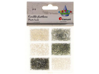 Koraliki plastikowe mix 6 rozmiarów 32g tonacja biało-szara