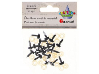 Nosy do maskotek plastikowe trójkątne 9x7mm z mocowaniem za pomocą zapinki czarne 20kpl.