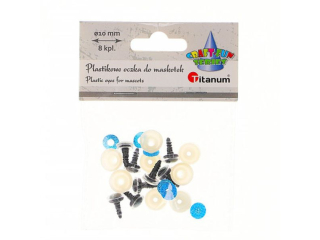 Oczy do maskotek plastikowe O10mm z mocowaniem za pomocą zapinki brokatowe niebieskie 8kpl.