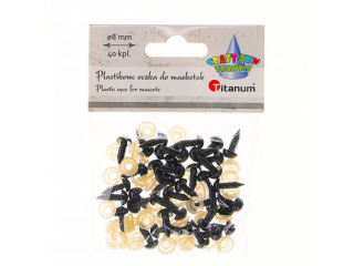 Oczy do maskotek plastikowe O8mm z mocowaniem za pomocą zapinki czarne 40kpl.