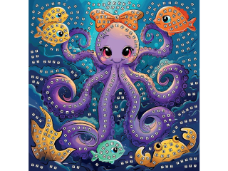 Mozaika piankowa OŚMIORNICA wymiary planszy do wyklejenia: 25x25 cm, stojak na obrazek