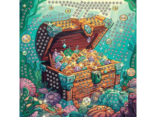 Mozaika piankowa SKRZYNIA SKARBW NA DNIE MORZA wymiary planszy do wyklejenia: 25x25 cm, stojak na obrazek