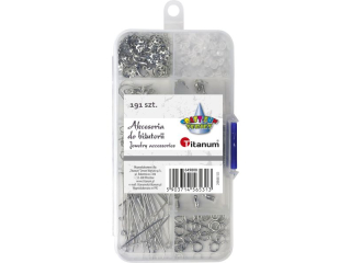Akcesoria do biżuterii 191 elementów srebrne szpilki jubilerskie z łepkiem (gwoździe) 35mm - 15szt., haczyki jubilerskie 35mm - 15szt., bigle zapinane