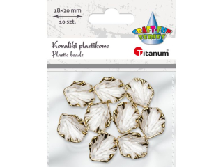 Koraliki plastikowe muszelki przezroczyste ze zotym wykoczeniem 18x20mm (grubo 5mm) dziurka O1mm 10szt.