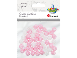 Koraliki plastikowe O10mm z kuleczek biae/bladorowe 50szt.