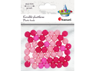 Koraliki plastikowe O10mm z kuleczek fuksjowe/rowe/rowe pudrowe 50szt.