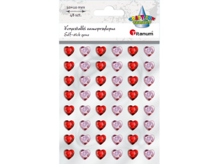 Krysztaki samoprzylepne serca 10x10mm czerwone, bladorowe 48szt.