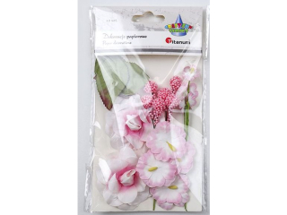 Dekoracje papierowe kwiaty r�owe, li�cie 12 element�w TITWLK26