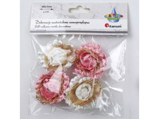 Dekoracje samoprzylepne materia�owe r�e z brokatem bia�e, r�owe O60mm 4szt. TITWLK26