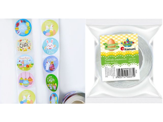 Naklejki papierowe na taśmie 8 wzorów Wielkanoc O25mm 500szt. TITWLK26