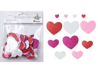 Naklejki piankowe serca brokatowe 3 kolory 100szt. kolory: biały, różowy, czerwony TITWLK26