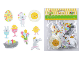 Naklejki piankowe zaj�czki, kurczaczki, pisanki, bukiet tulipan�w, s�o�ce 9 wzor�w 36szt. TITWLK26