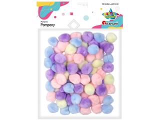 Pompony akrylowe 80szt. (O25mm) mix bia�e, waniliowe, r�owe, wrzosowe, b��kitne TITWLK26