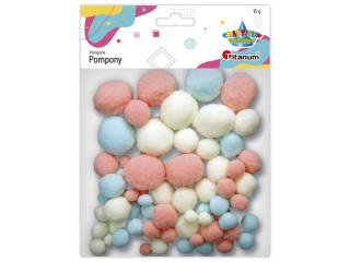 Pompony poliestrowe 10/15/20/25/30mm 15g mix kolor�w pastelowych: bia�y, r�owy pudrowy, mi�towy TITWLK26