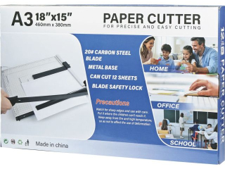 Gilotyna do papieru A3 z listw� dociskow� 460x380mm tnie do 12 kartek pasek pozycjonuj�cy, blokada ostrza, ostrze ze stali w�glowej