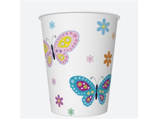 Kubeczki papierowe POL-MAK Daisy 8szt. 250ml - Graphic Colour Butterflies with Flowers [opakowanie=12szt]