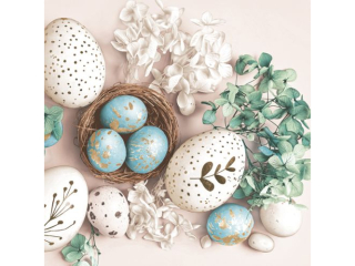 Serwetki POL-MAK WIELKANOC Daisy Lunch 33cm 20szt. White x Blue Eggs with Hydrangea SDWL012201 [opakowanie=24szt]