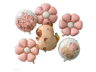 ZESTAW MATOWYCH BALON FOLIOWYCH KAPIBARA, 6 SZT. - STOKROTKA [opakowanie=3szt]