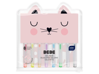 Zestaw długopisów żel 8kol. z szablonem KOT BEBE Friends