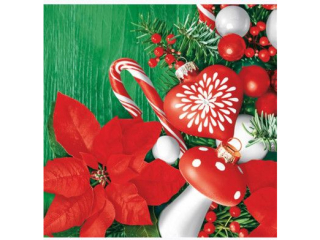 Serwetki POL-MAK GWIAZDKA Daisy Lunch 33cm 20szt. Xmas Arrangement with Red Poinsettia SD_GW_021501  [opakowanie=24szt]