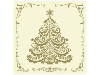 Serwetki POL-MAK GWIAZDKA Daisy Lunch 33cm 20szt. Gold Christmas Tree on Beige SD_GW_024801  [opakowanie=24szt]