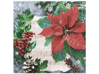 Serwetki POL-MAK GWIAZDKA Maki Lunch 33cm 20szt. Festive Poinsettia with Hollyberry SL_GW_027301  [opakowanie=12szt]