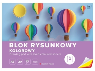 Blok rysunkowy kolorowy A3 20k. 80g INTERDRUK