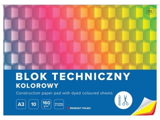 Blok techniczny kolorowy A3 10k. 160g INTERDRUK