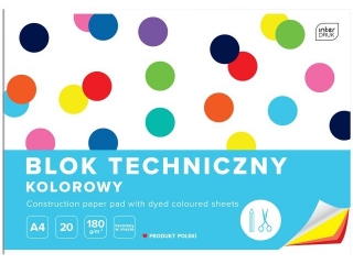 Blok techniczny kolorowy A4 20k. 180g INTERDRUK