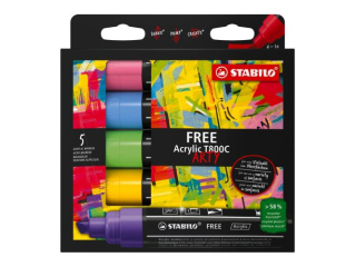 Marker STABILO Free Acrylic T800C Seaside Set etui kartonowe 5 szt. (fioletowy, ty, jasnozielony, kobaltowy niebieski, rowy) [opakowanie=5szt]