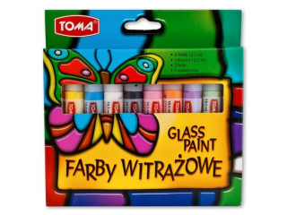 Farby witraowe GLASS PAINT - 9 kolorw + konturwka + folie