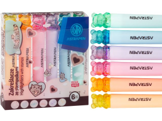 Zakre�lacze ze stempelkami ASTRAPEN ANIMALS CHOCO - 6 kolor�w [opakowanie=24szt]