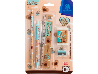 Zestaw pi�mienniczy ASTRAPEN ANIMALS CHOCO 5 el. (linijka, gumka, temper�wka, d�ugopis, o��wek) - blister [opakowanie=48szt]
