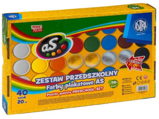 Zestaw przedszkolny Farby plakatowe AS, 40 kol � 20 ml (2 z�ote, 2 srebrne)