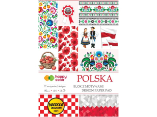 Blok z motywami POLSKA, 80g/m2, A4, 16 ark, 27 motywów, Happy Color