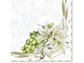 Serwetki POL-MAK KOMUNIA Maki Lunch 33cm 20szt. Prayer Book with Lilies and Grapes SLKO001001 [opakowanie=12szt]