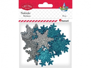 Naklejki piankowe brokatowe śnieżynki srebrne, morskie 12szt.