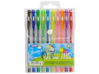 DŁUGOPISY ŻELOWE LAMBO SCHOOL FLUORESCE NCYJNE 10 KOL.ETUI
