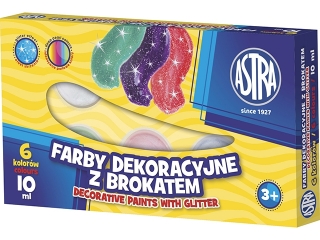 Farby dekoracyjne ASTRA z brokatem 6 kolorw - 10 ml