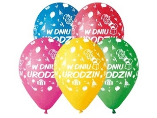 Balony Premium "W Dniu Urodzin", 12" / 5 szt.
